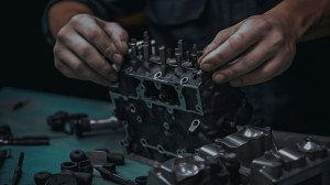 Persona assembla componenti meccaniche